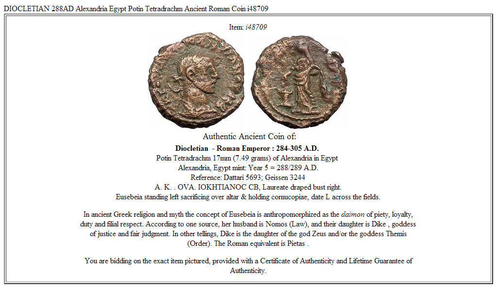 DIOCLETIAN 288AD Alexandria Egypt Potin Tetradrachm Ancient Roman Coin i48709