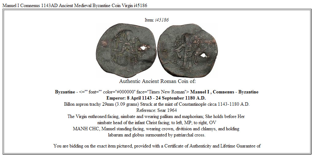 Manuel I Comnenus 1143AD Ancient Medieval Byzantine Coin Virgin i45186