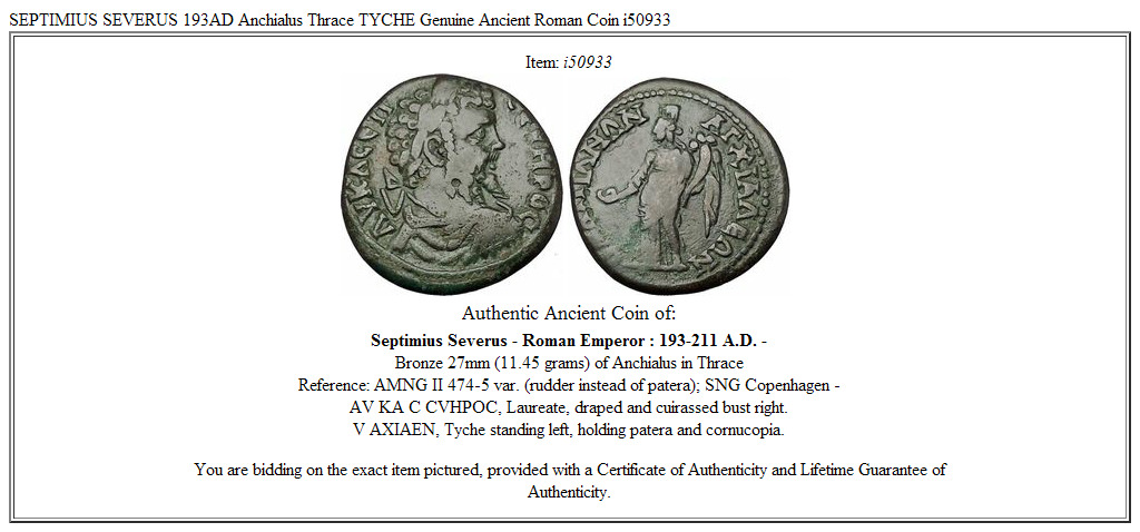 SEPTIMIUS SEVERUS 193AD Anchialus Thrace TYCHE Genuine Ancient Roman Coin i50933