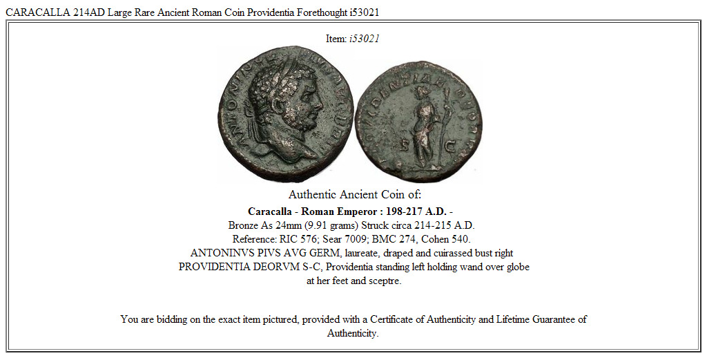 CARACALLA 214AD Large Rare Ancient Roman Coin Providentia Forethought i53021