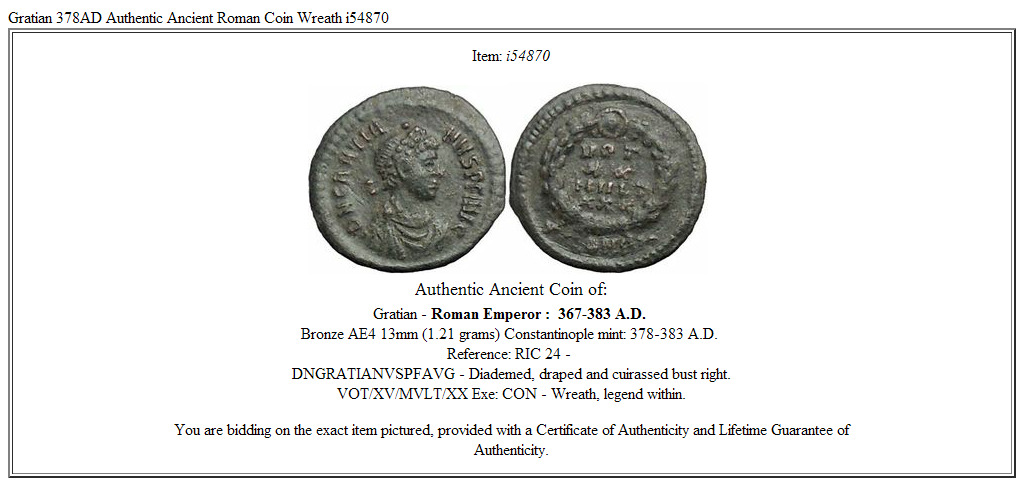 Gratian 378AD Authentic Ancient Roman Coin Wreath i54870