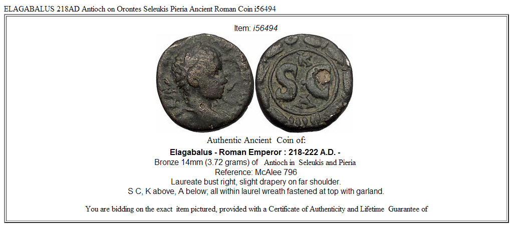 ELAGABALUS 218AD Antioch on Orontes Seleukis Pieria Ancient Roman Coin i56494