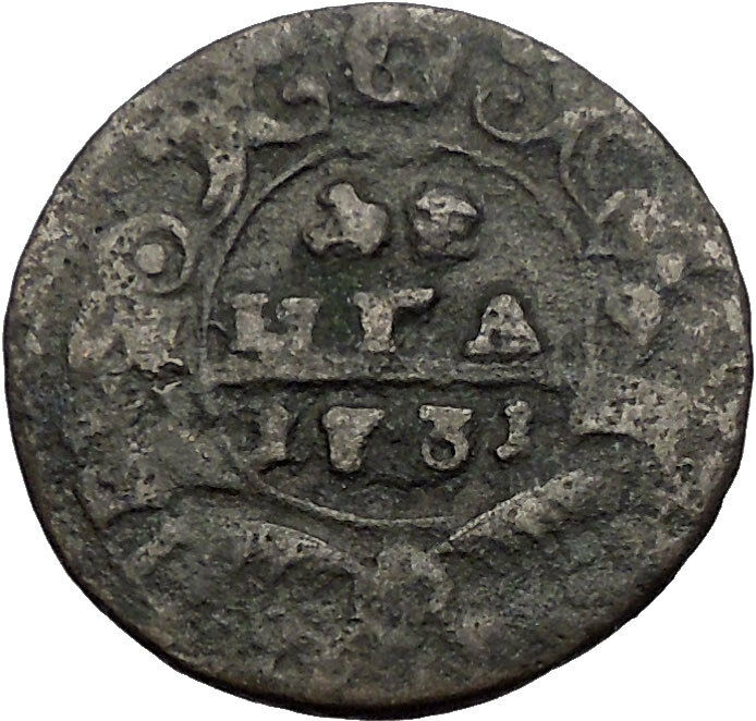 1731 ANNA IVANOVNA Russian Empress Antique Denga 1/2 Kopek Coin Eagle i56452