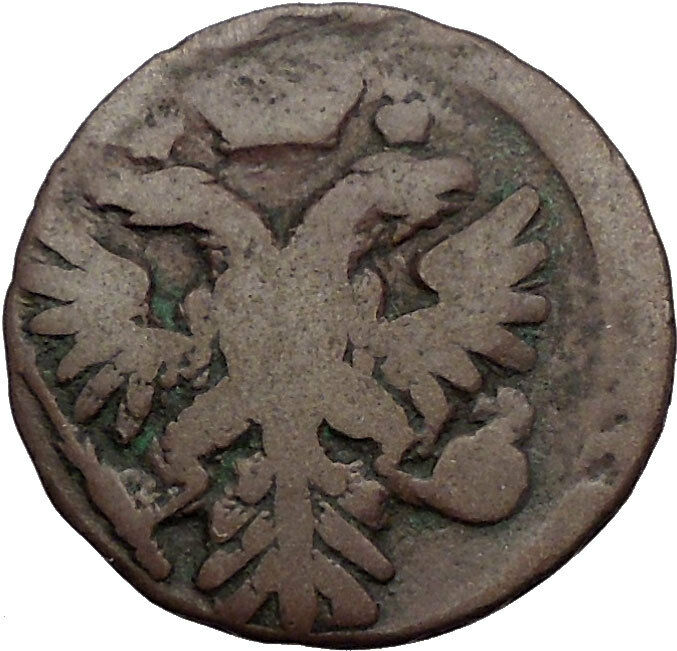 1740 ANNA IVANOVNA Russian Empress Antique Denga 1/2 Kopek Coin Eagle i56435