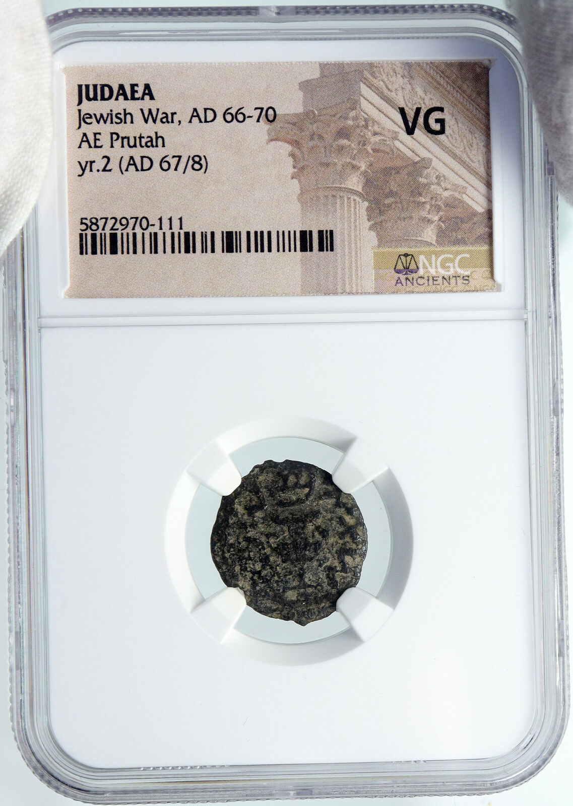 Authentic Ancient JEWISH WAR vs ROMANS 67AD Historical JERUSALEM Coin NGC i87788