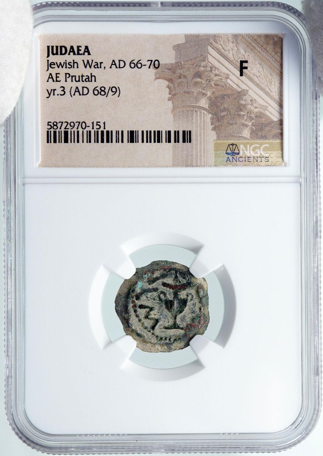 Authentic Ancient JEWISH WAR vs ROMANS 68AD Historical JERUSALEM Coin NGC i87774