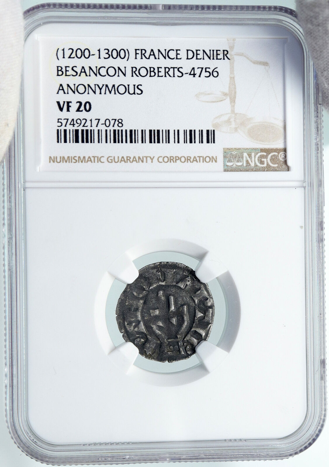 1200AD FRANCE Archbishopric BESANCON Old Silver Denier Medieval NGC Coin i87756