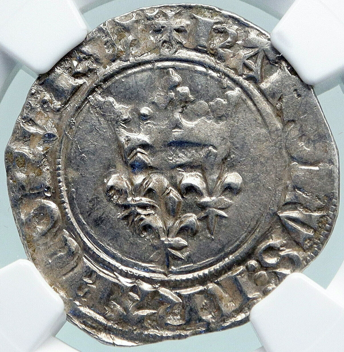 1380AD FRANCE King Charles VI Antique Silver OLD Gros Medieval Coin NGC i87753