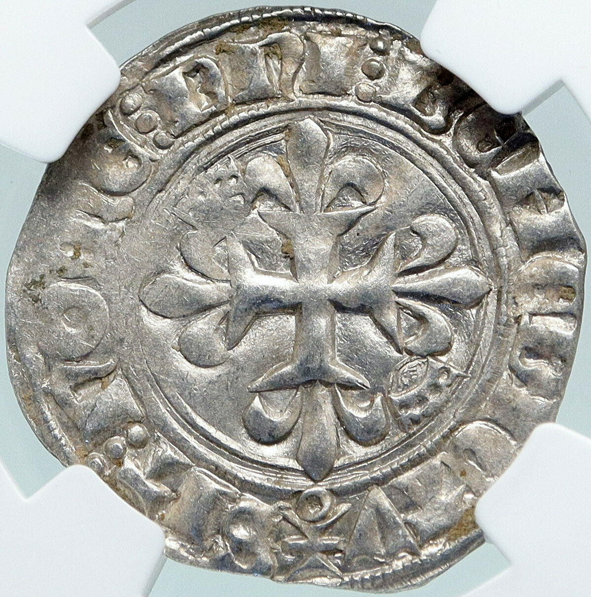 1380AD FRANCE King Charles VI Antique Silver OLD Gros Medieval Coin NGC i87753