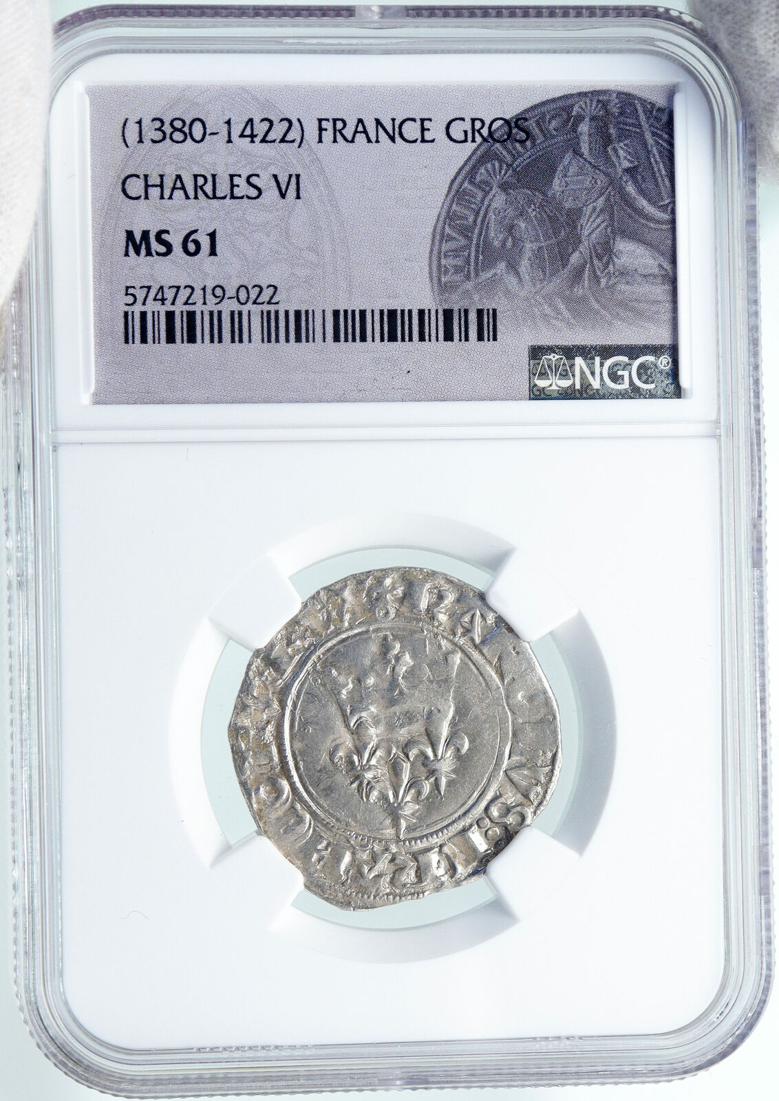 1380AD FRANCE King Charles VI Antique Silver OLD Gros Medieval Coin NGC i87753