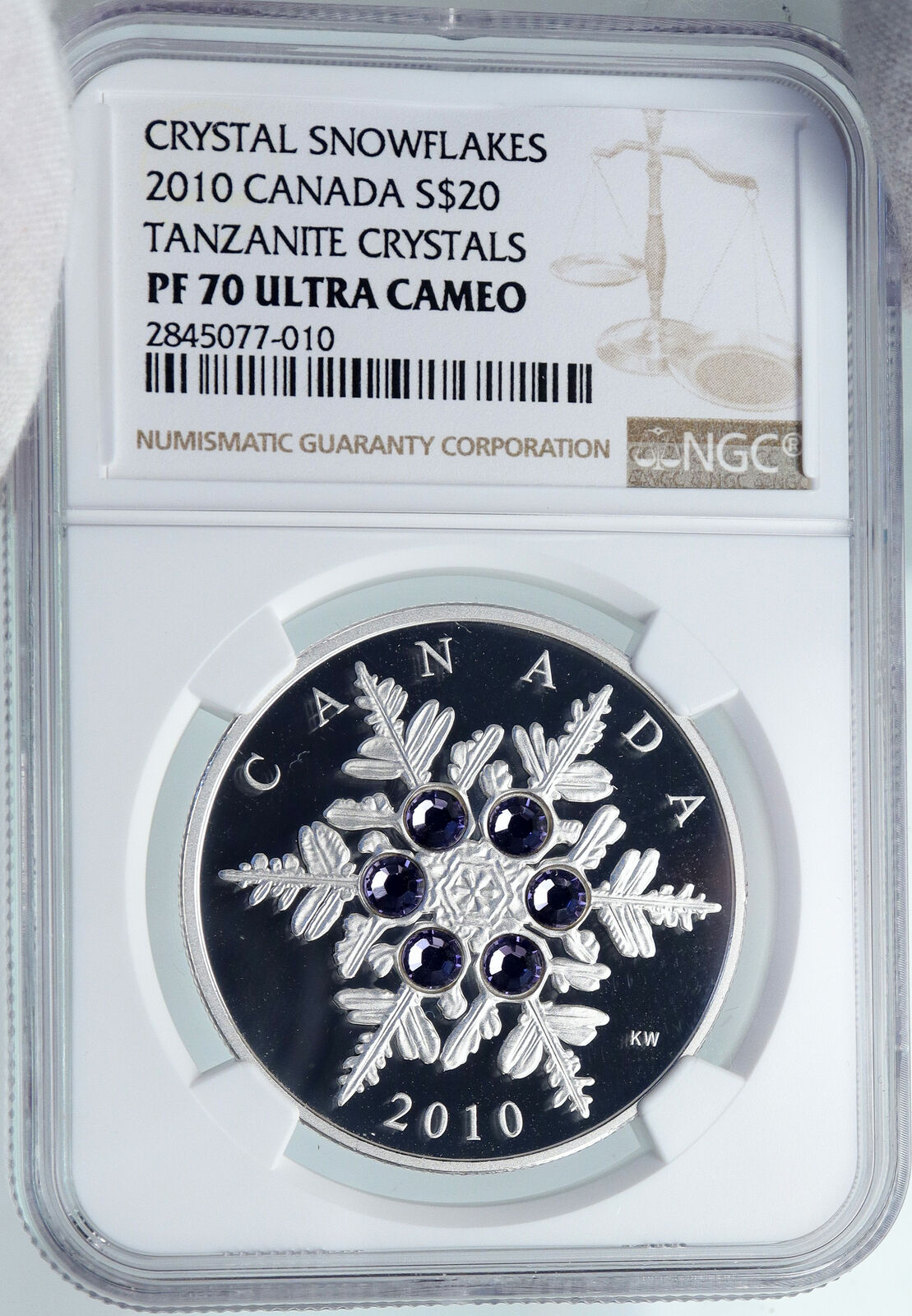 2010 CANADA Queen Elizabeth II Tanzanite SWAROVSKI GEM Silver 20 Coin NGC i87846