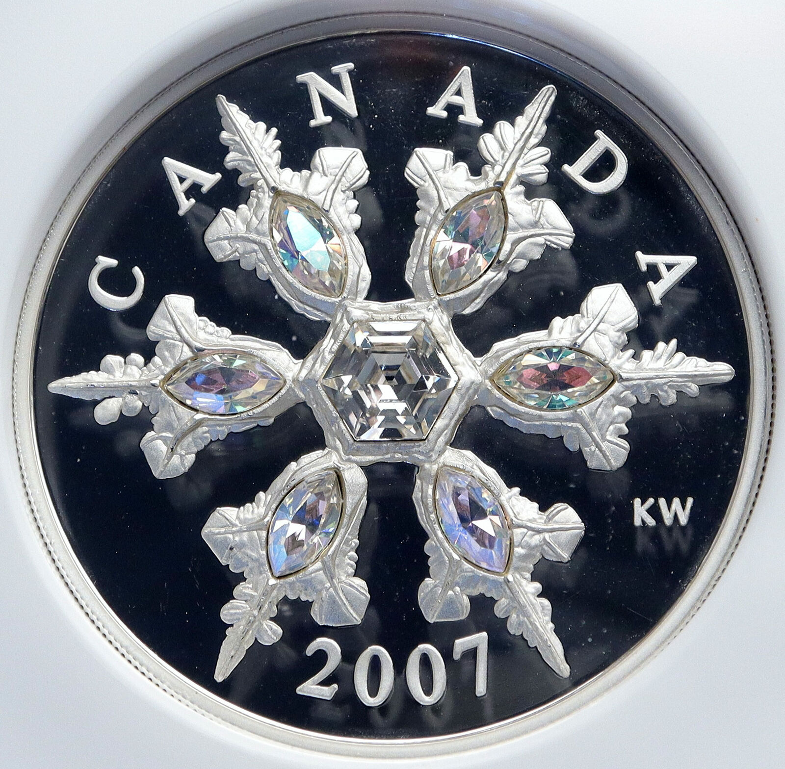 2007 CANADA Queen Elizabeth II 7 SWAROVSKI GEMS Snow Silver $20 Coin NGC i87847