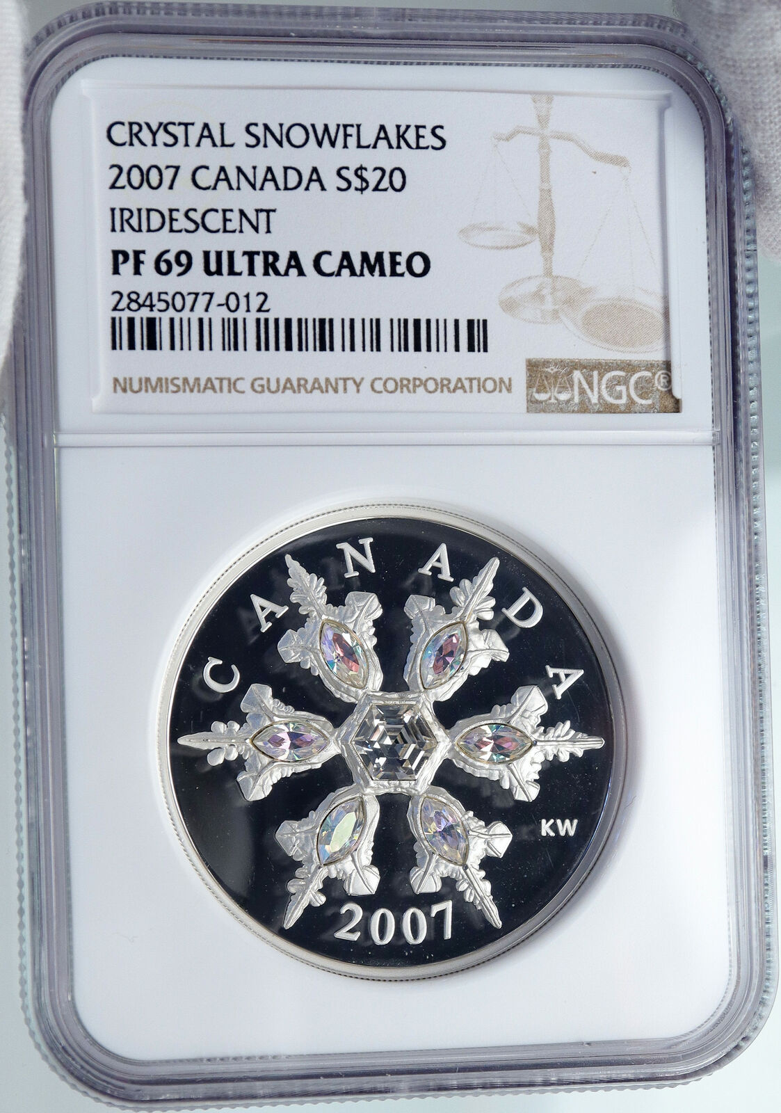 2007 CANADA Queen Elizabeth II 7 SWAROVSKI GEMS Snow Silver $20 Coin NGC i87847