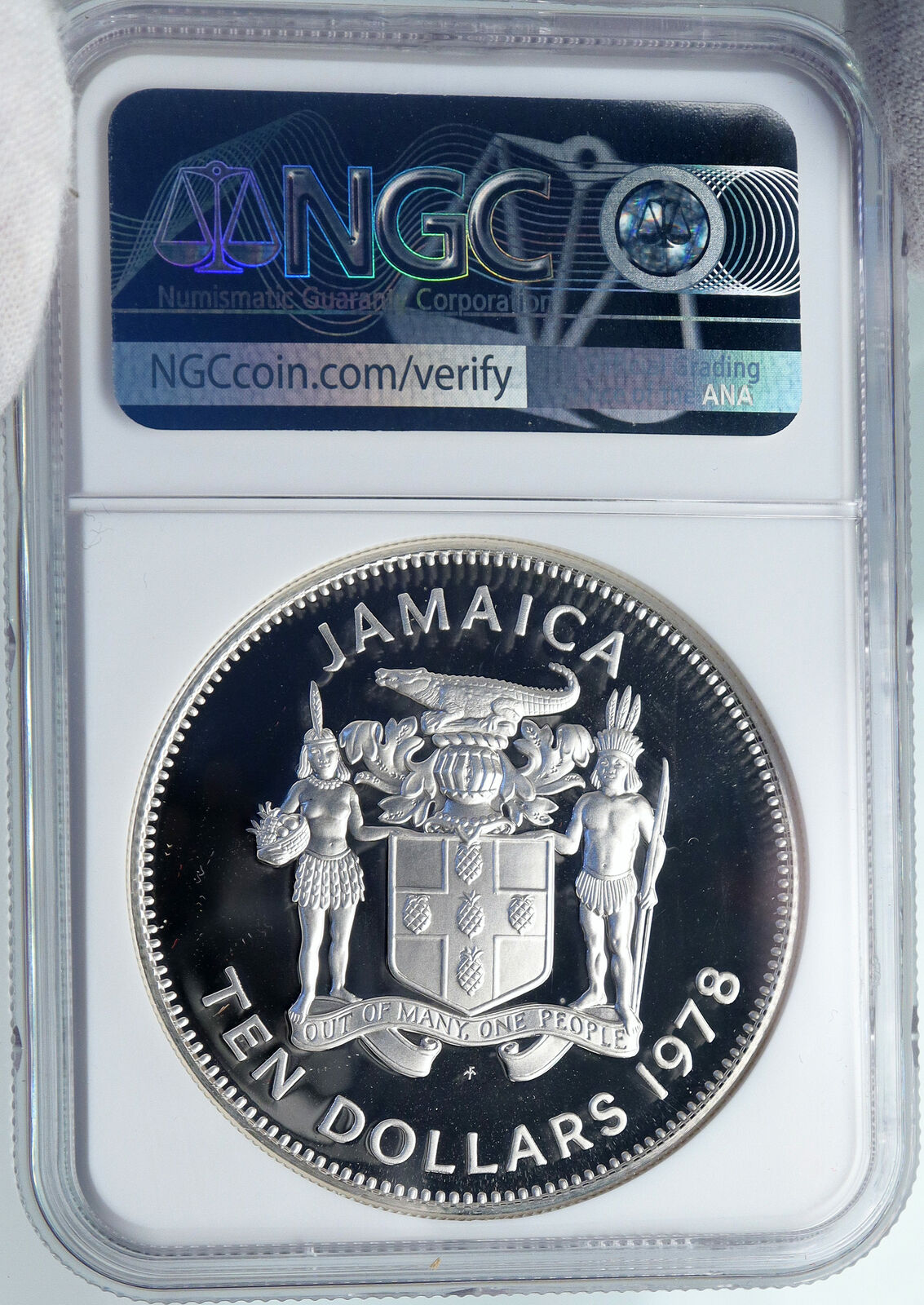 1978 JAMAICA Unity Out of Many - One People OLD PROOF SILVER $10 Coin NGC i87825