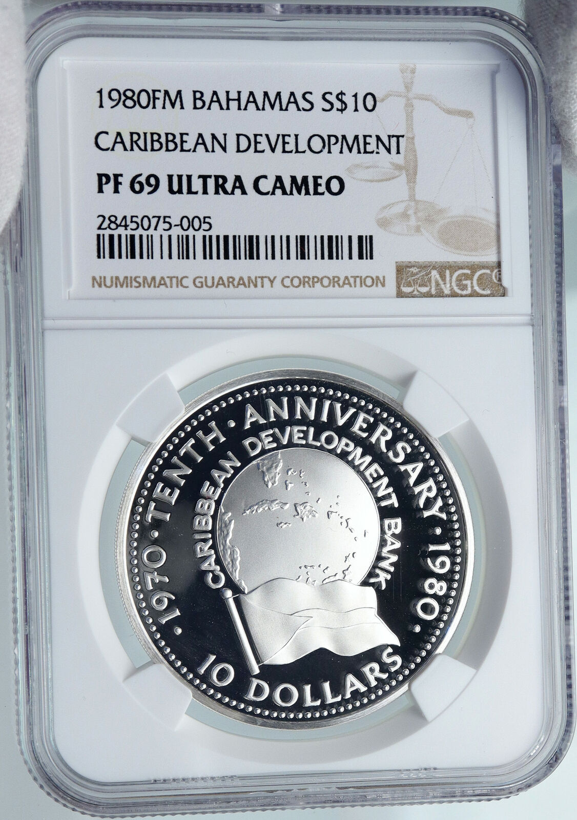 1980 BAHAMAS Caribbean Development OLD Proof Silver 10 Dollars Coin NGC i87833