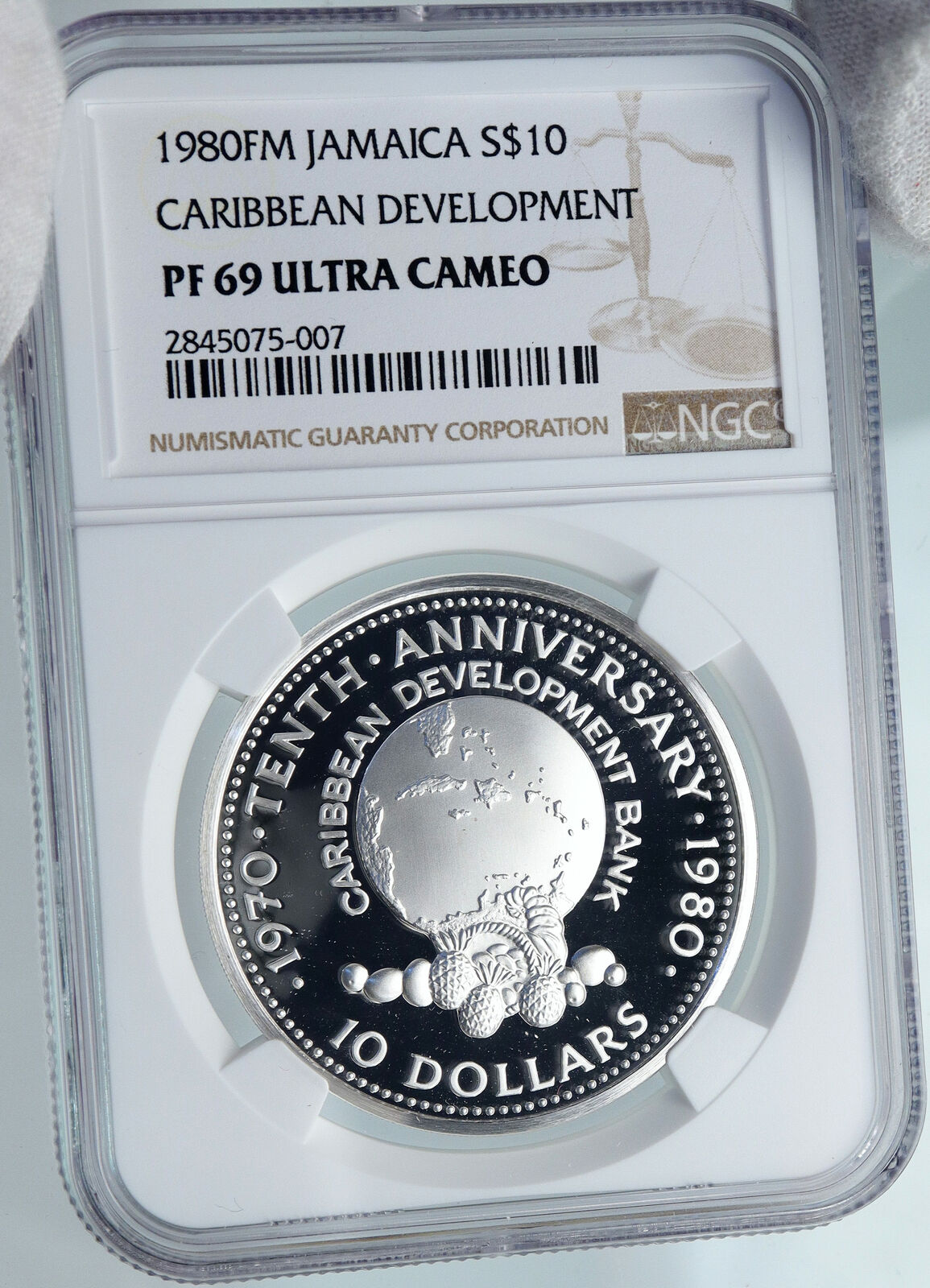 1980 JAMAICA Caribbean Development Bank VINTAGE PROOF SILVER $10 Coin NGC i87835