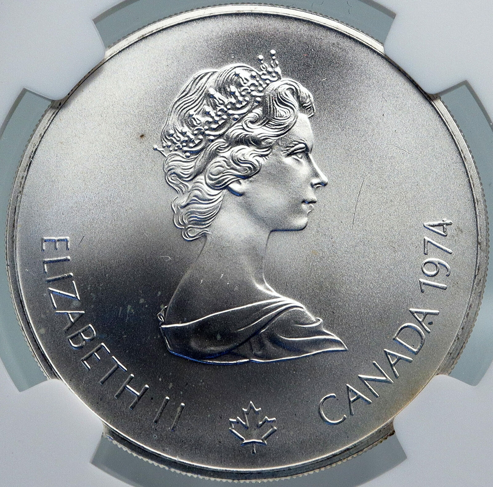 1974 CANADA UK Elizabeth II Olympics Montreal w/ RINGS Silver $5 Coin NGC i87841