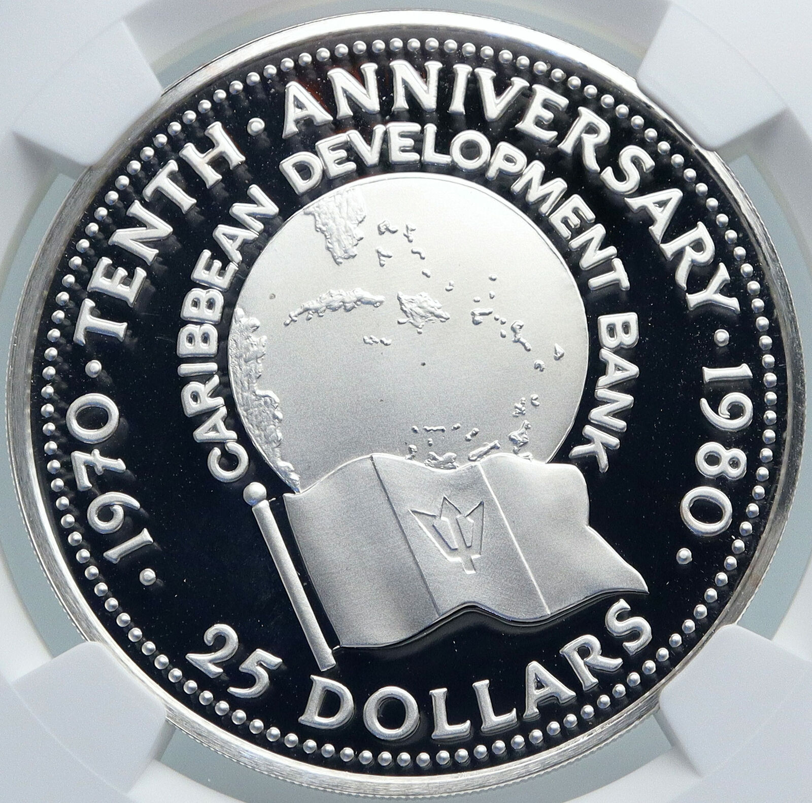 1980 BARBADOS Caribbean Development Bank VINTAGE Proof Silver 25 Coin NGC i87837