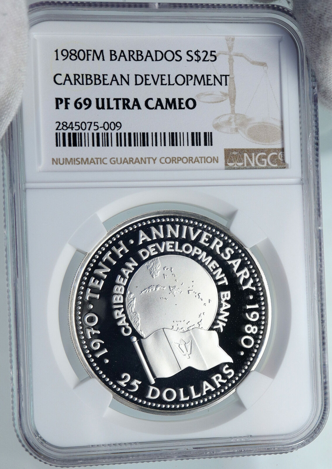 1980 BARBADOS Caribbean Development Bank VINTAGE Proof Silver 25 Coin NGC i87837