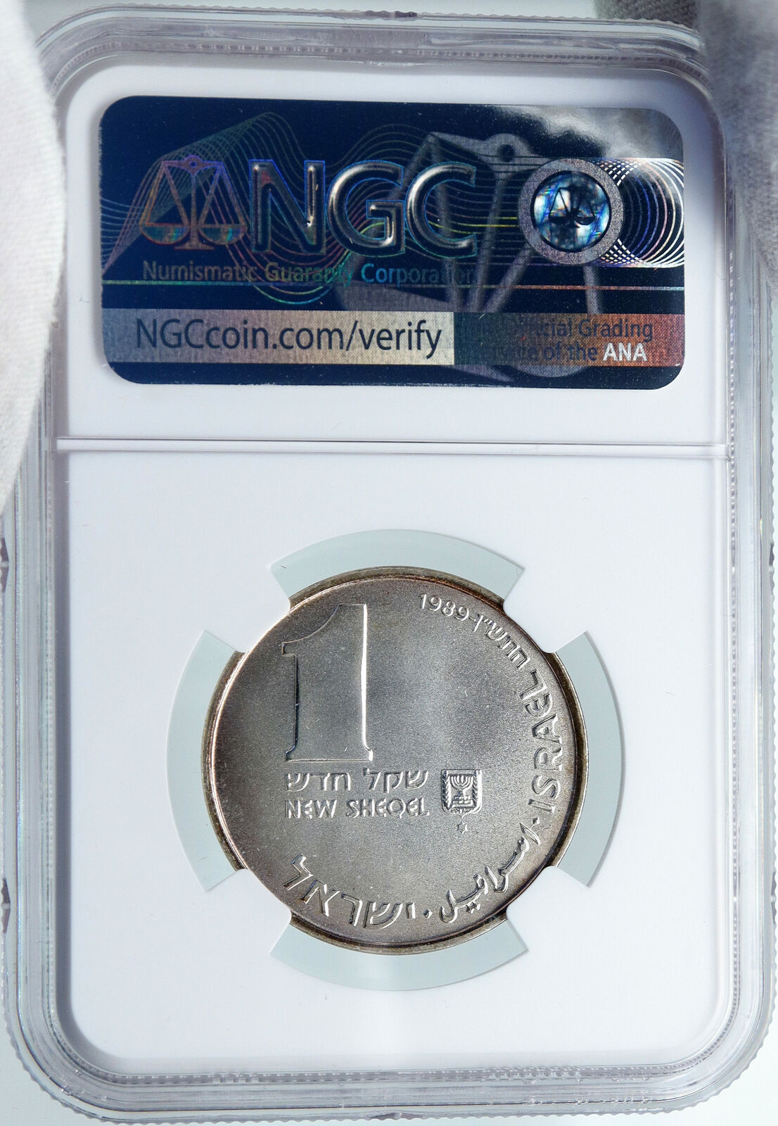 1989 ISRAEL Per sian MENORAH HANNUKAH Silver Shekel Coin MINT ERROR NGC i87864