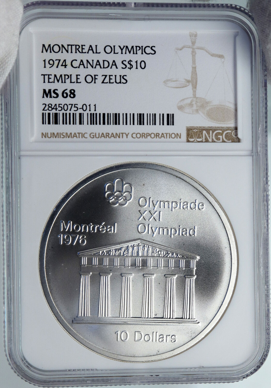 1974 CANADA UK Elizabeth II Olympics Montreal ZEUS TEMPLE Silver Coin NGC i87839