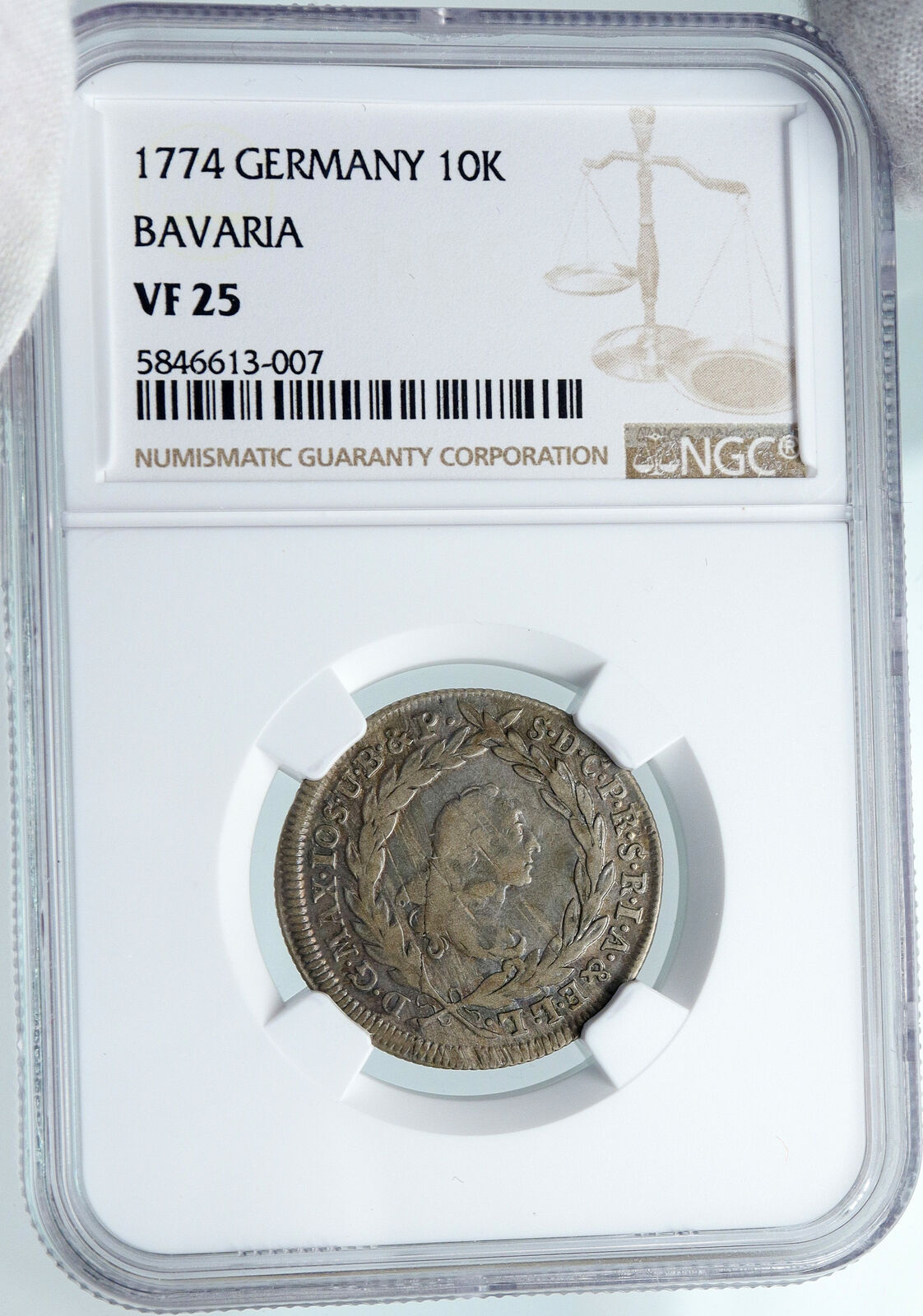 1774 GERMANY German States BAVARIA Silver 10 Kreuzer Coin NGC i87855