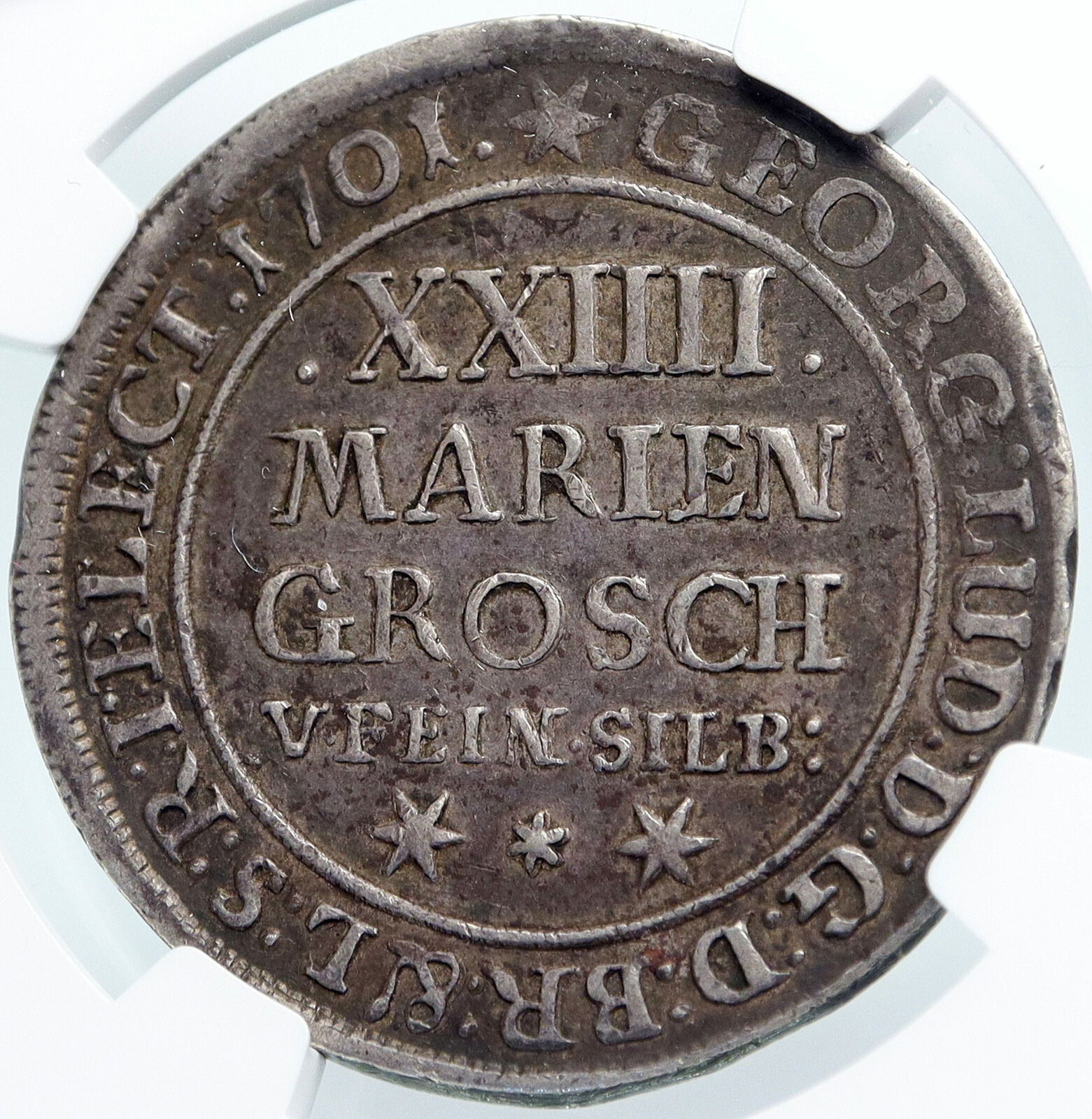 1701 GERMAN STATES Bruns Lune Calen Hannover 24 Mariengroschen Coin NGC i87859