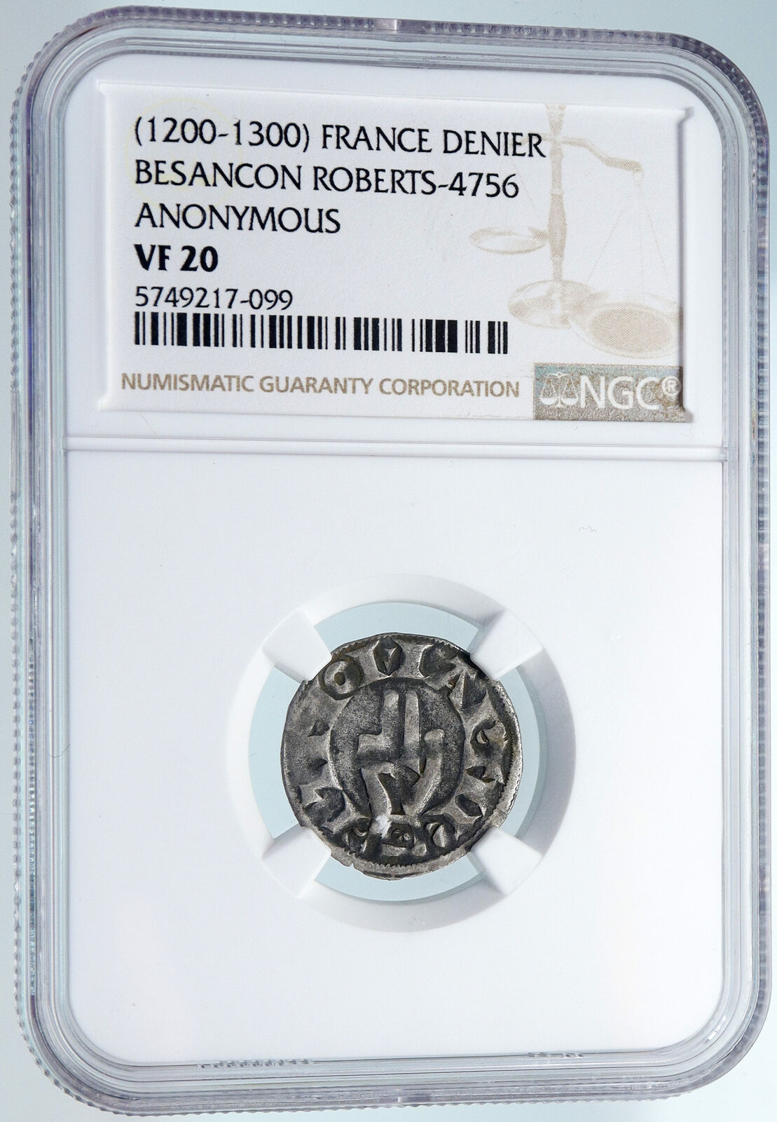 1200AD FRANCE Archbishopric BESANCON Old Silver Denier Medieval NGC Coin i89610