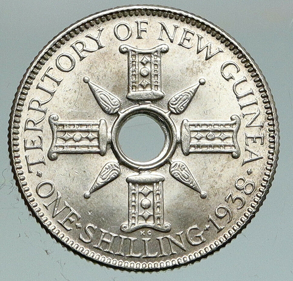 1938 PAPUA NEW GUINEA British UK KING GEORGE VI Old Silver Shilling Coin i91119