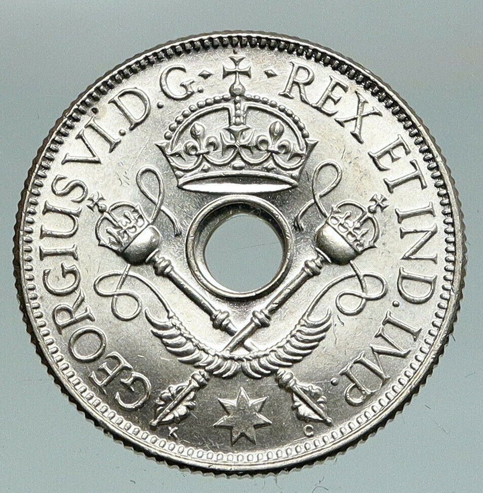 1938 PAPUA NEW GUINEA British UK KING GEORGE VI Old Silver Shilling Coin i91119