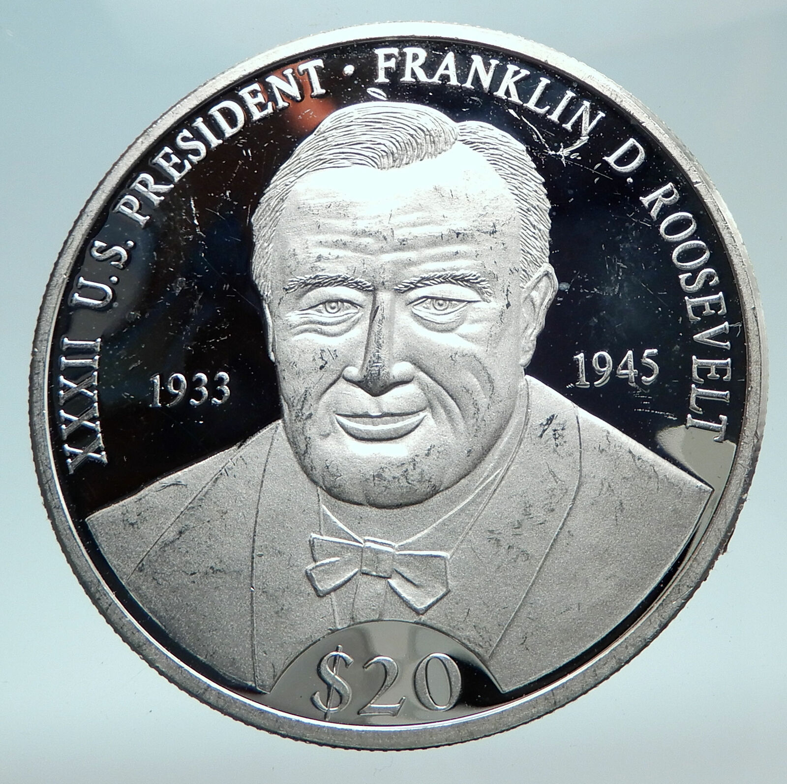 2000 LIBERIA President Franklin D Roosevelt Genuine Proof Silver $10 Coin i80974