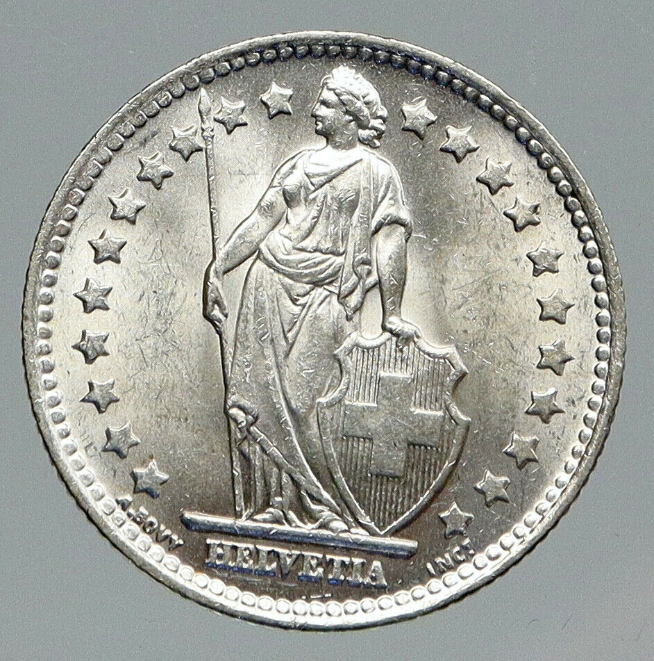 1952 B SWITZERLAND HELVETIA Symbolizes SWISS Nation SILVER 1 Franc Coin i91681