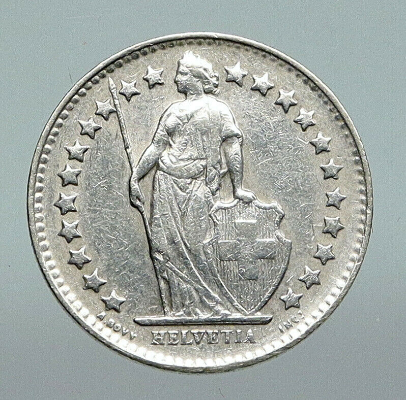 1931B SWITZERLAND HELVETIA Symbolizes SWISS Nation SILVER 1/2 Francs Coin i91274