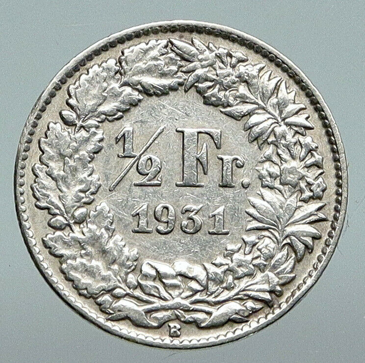 1931B SWITZERLAND HELVETIA Symbolizes SWISS Nation SILVER 1/2 Francs Coin i91274