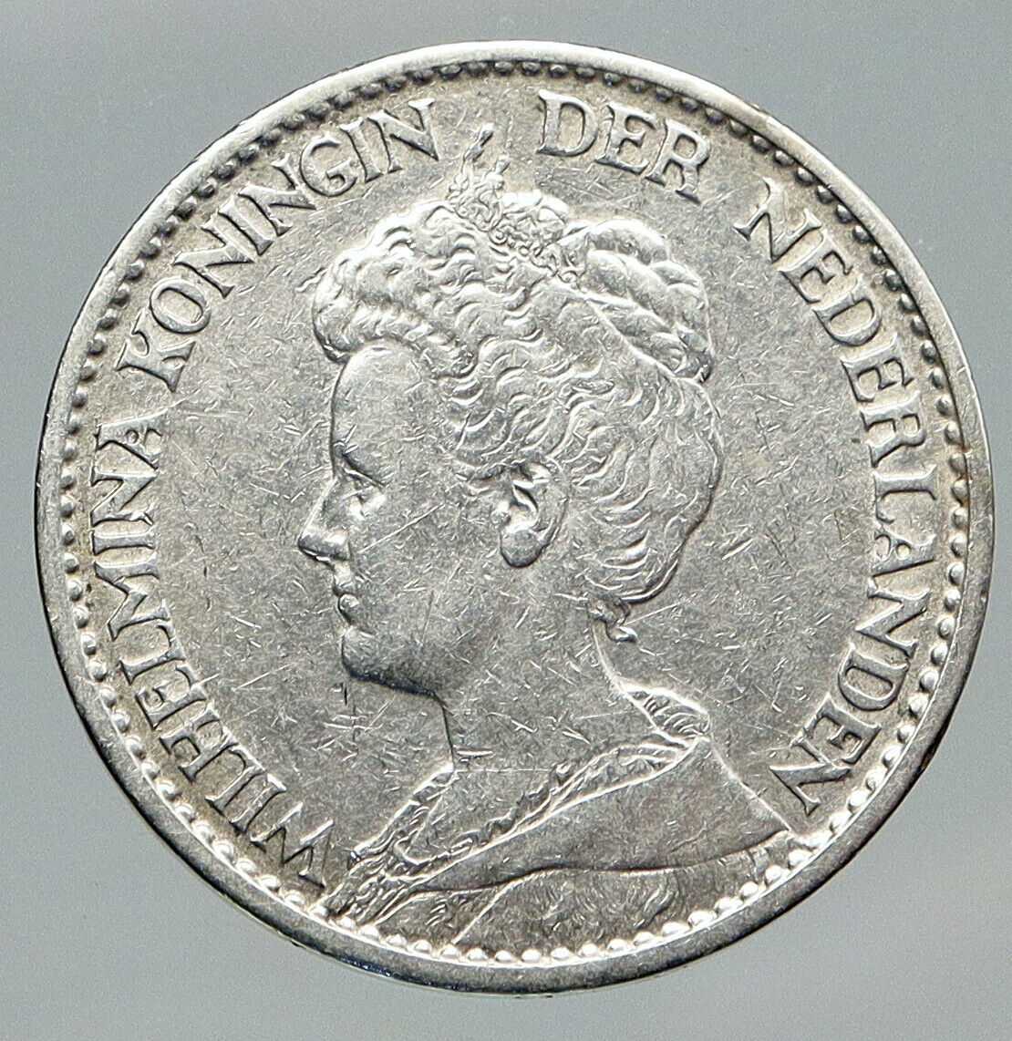 1915 Netherlands Kingdom w Queen WILHELMINA VINTAGE Silver 1 Gulden Coin i91686