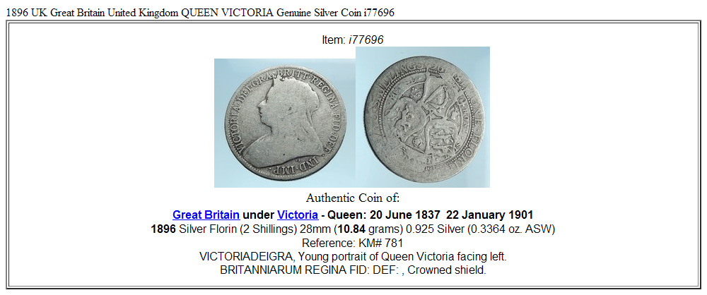 1896 UK Great Britain United Kingdom QUEEN VICTORIA Genuine Silver Coin i77696