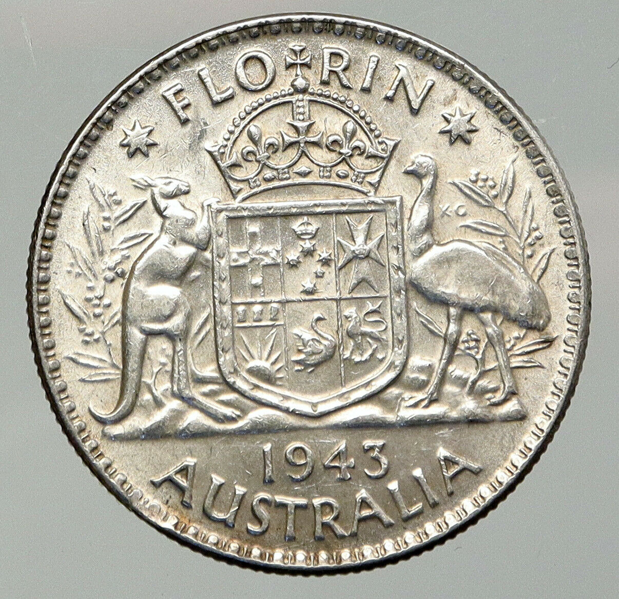 1943M AUSTRALIA Large King George VI Kangaroos VINTAGE Silver Florin Coin i92629