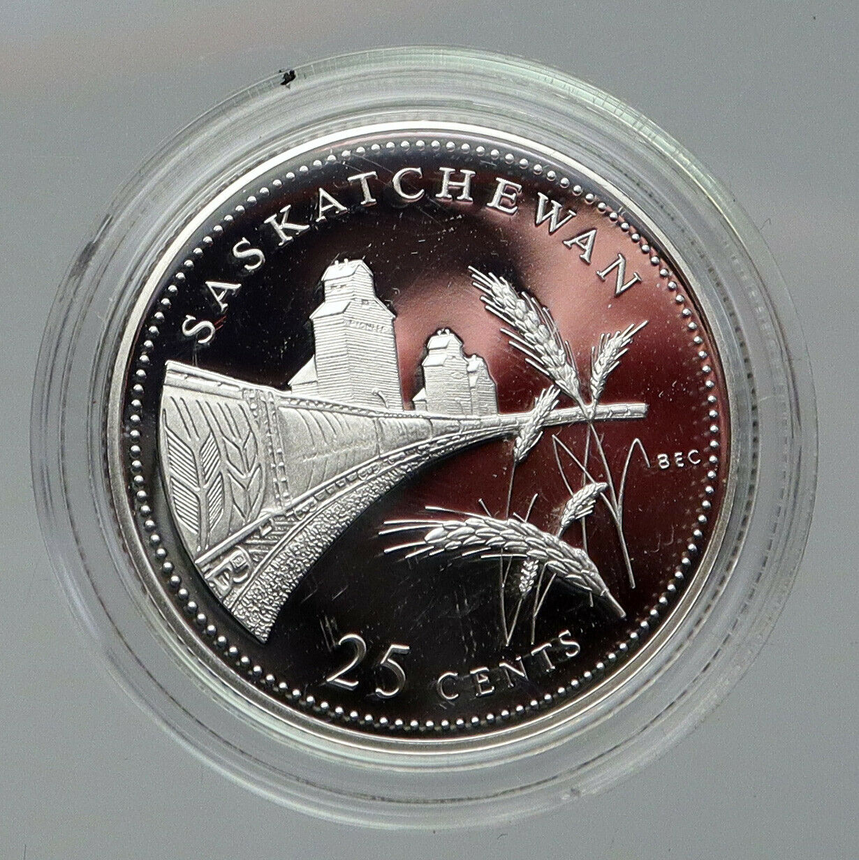 1992 CANADA SASKATCHEWAN Old Queen Elizabeth II Proof Silver 25 Cent Coin i92833