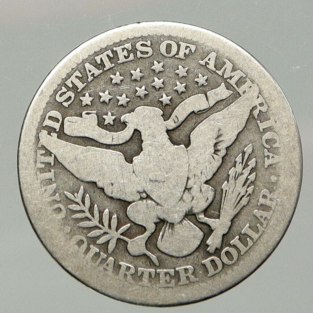 1911 UNITED STATES US Silver LIBERTY Barber Quarter Dollar Coin w EAGLE i92632