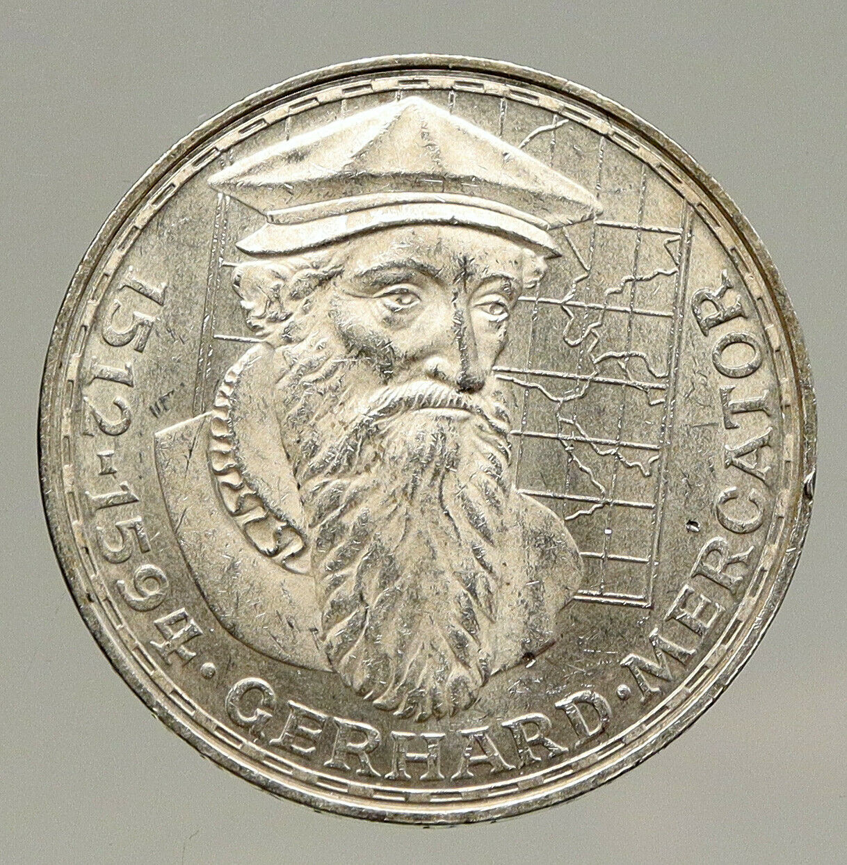 1969 F GERMANY GERARDUS MERCATOR Antique VINTAGE Proof Silver 5 Mark Coin i93211