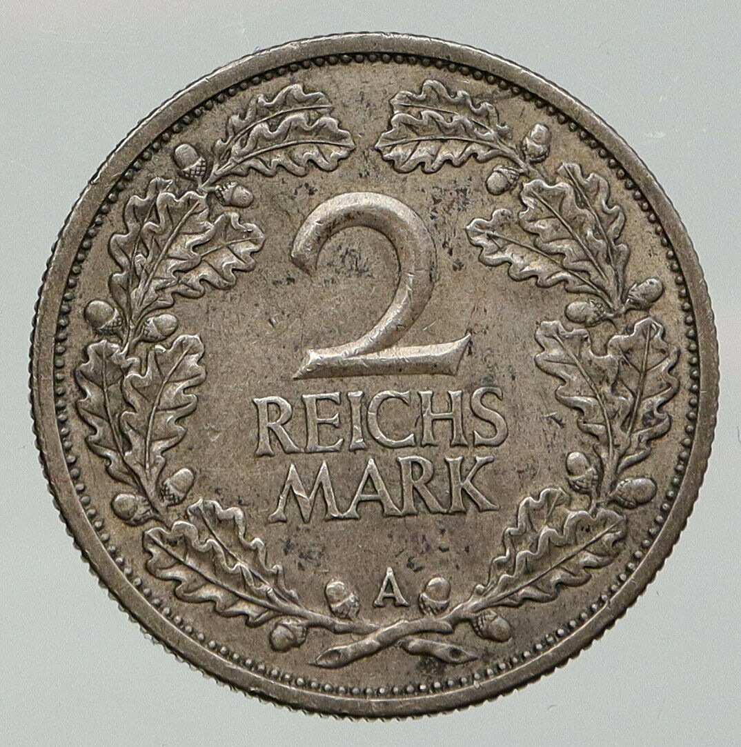 1926 A GERMANY Weimar Republic EAGLE Antique Silver 2 Mark German Coin i92706