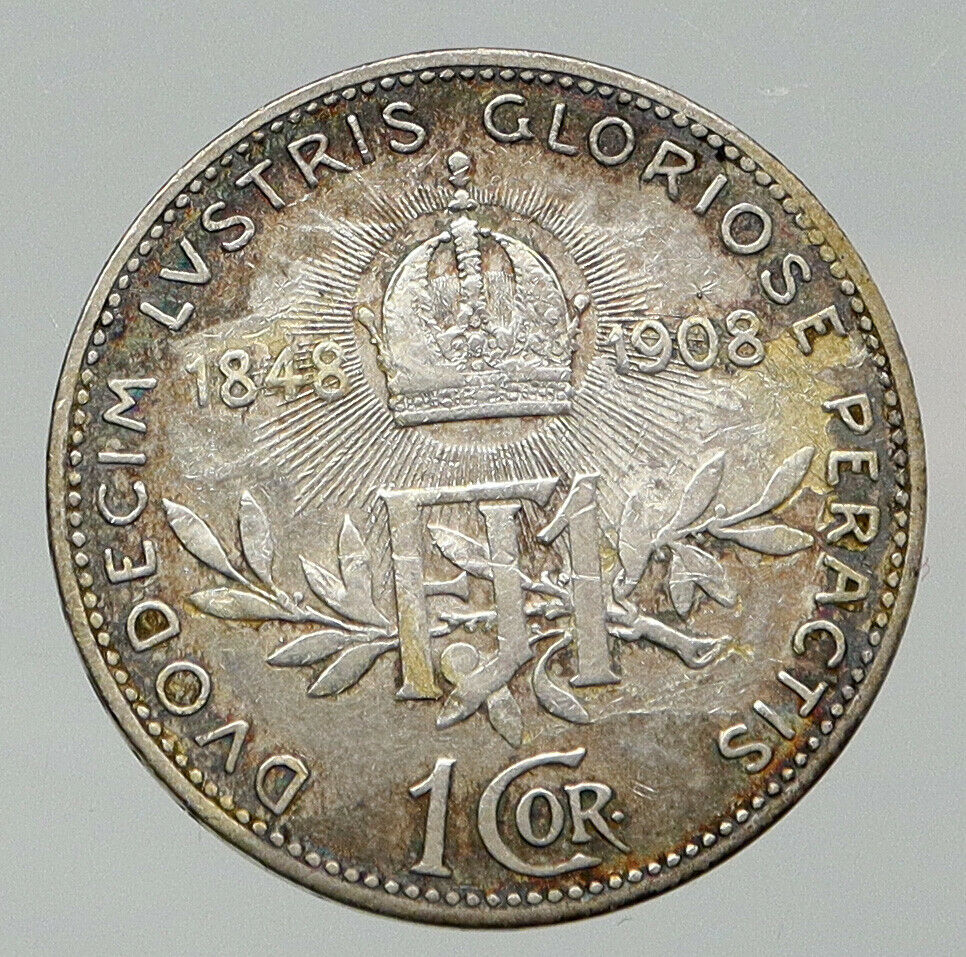 1908 AUSTRIA w King FRANZ JOSEPH I Austrian Silver Antique Corona Coin i92711