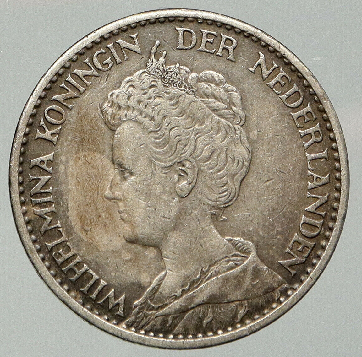 1915 Netherlands Kingdom w Queen WILHELMINA VINTAGE Silver 1 Gulden Coin i92609