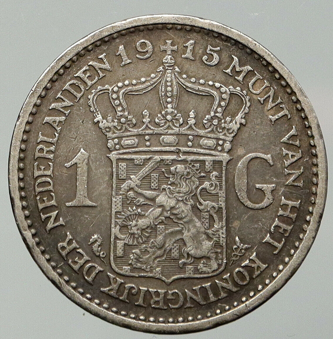 1915 Netherlands Kingdom w Queen WILHELMINA VINTAGE Silver 1 Gulden Coin i92609