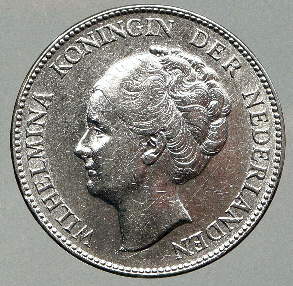 1928 Netherlands Kingdom w Queen WILHELMINA VINTAGE Silver 1 Gulden Coin i92613