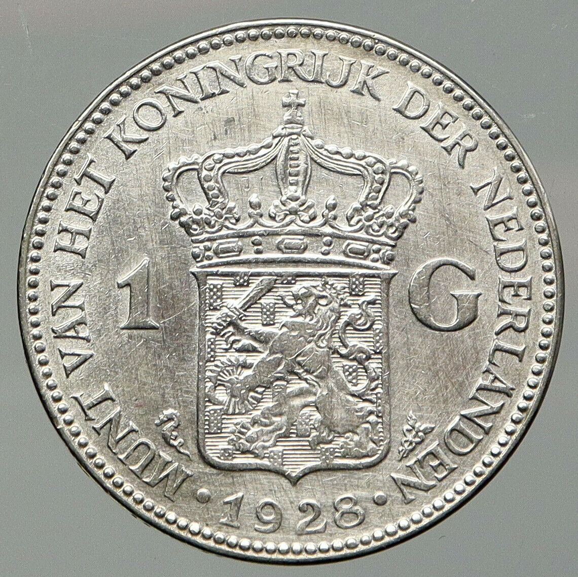 1928 Netherlands Kingdom w Queen WILHELMINA VINTAGE Silver 1 Gulden Coin i92613