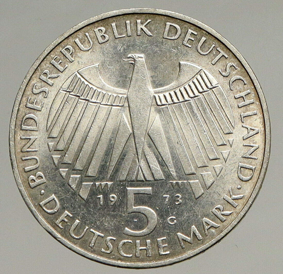 1973 G GERMANY FRANFURT PARLIAMENT BUILDING Old Silver 5 Mark German Coin i94104