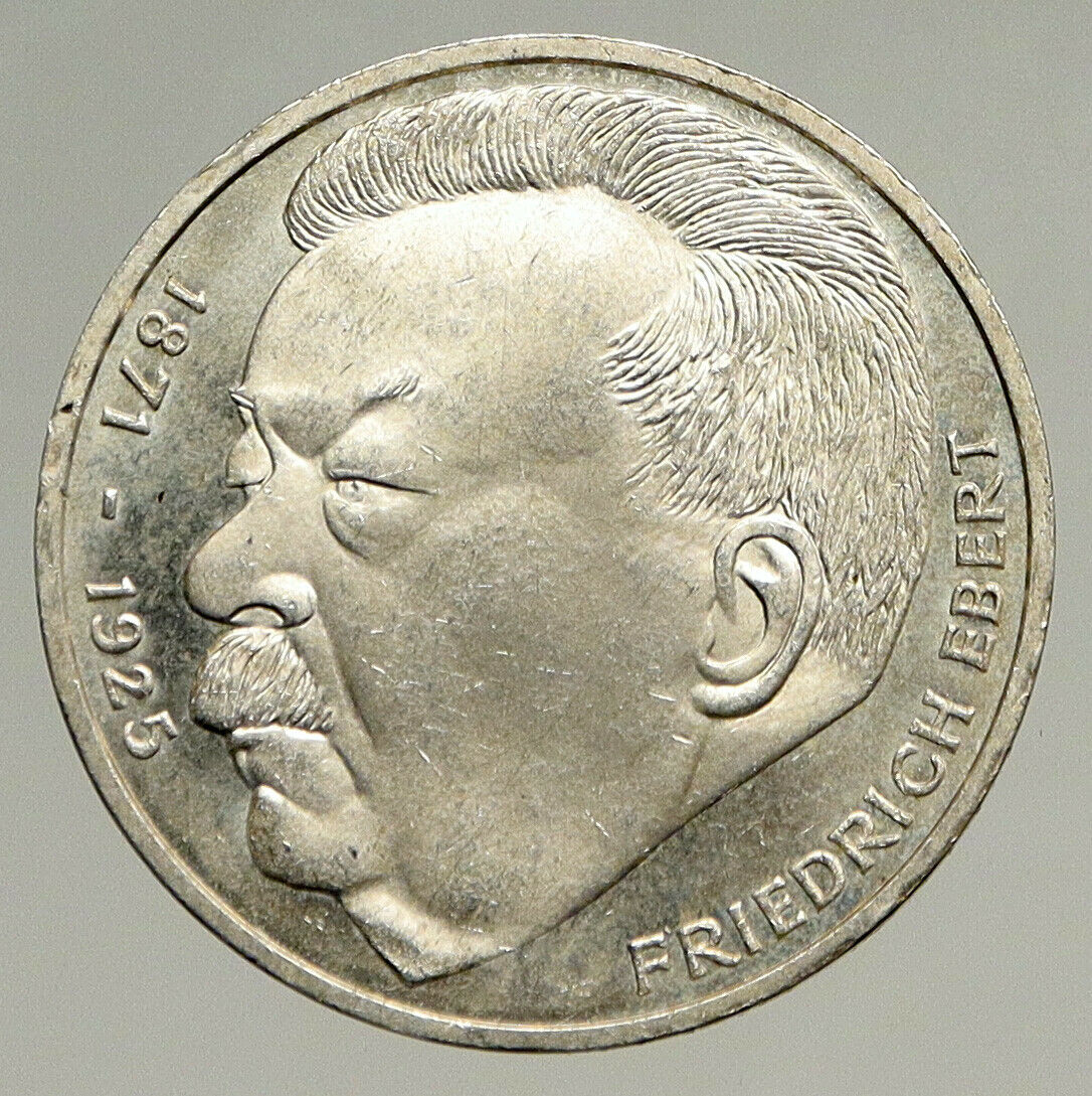 1975 GERMANY Politician Friedrich Ebert Antique Silver 5 Mark GERMAN Coin i94107