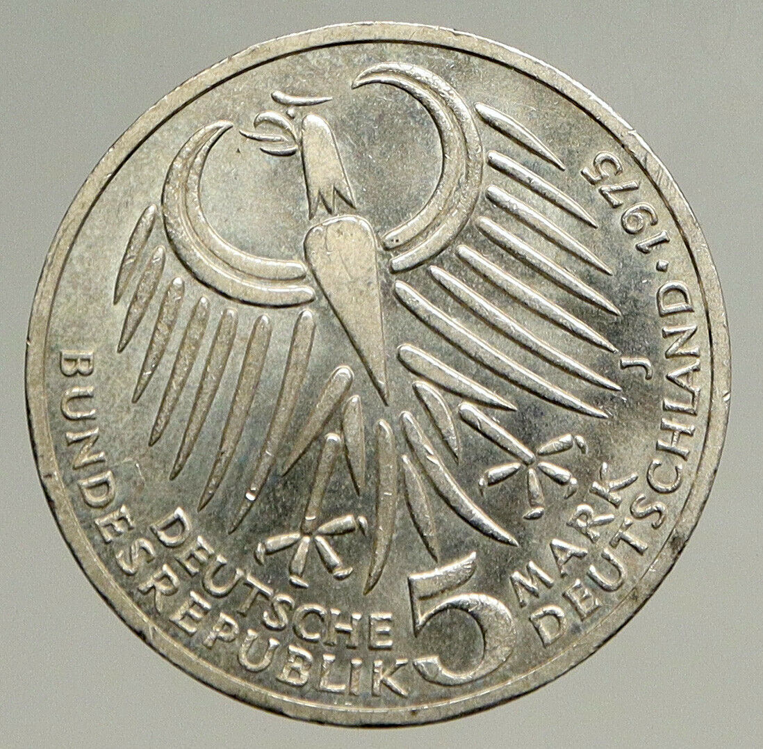 1975 GERMANY Politician Friedrich Ebert Antique Silver 5 Mark GERMAN Coin i94107