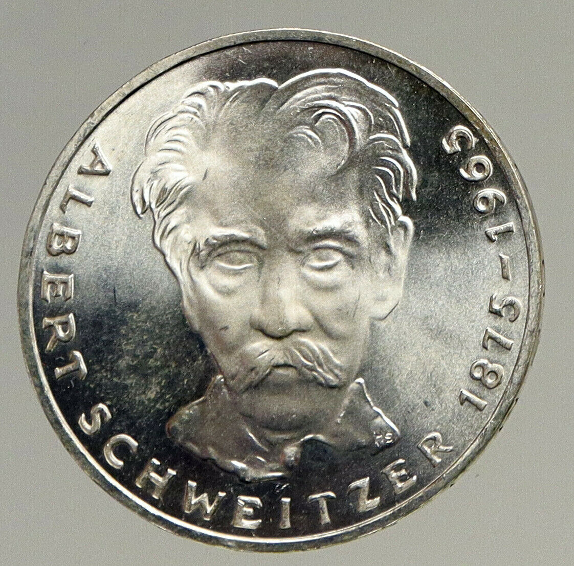 1975 GERMANY Nobel Prize Hero Albert Schweitzer OLD Silver 5 Mark Coin i94119